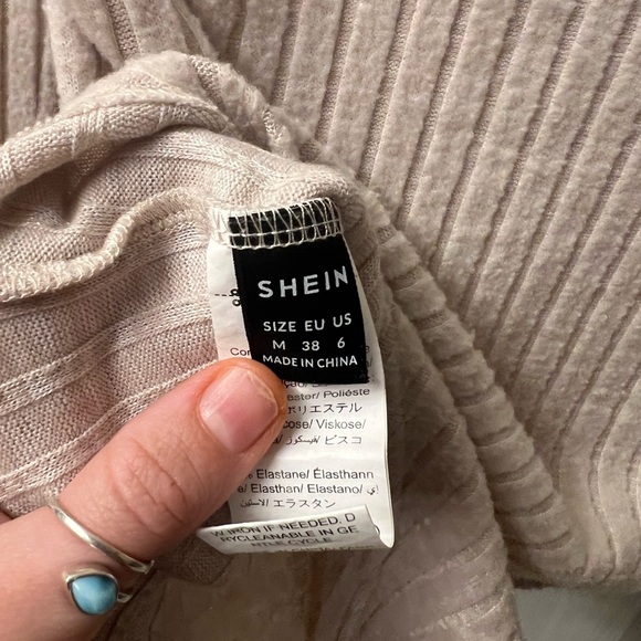 SHEIN Cream Ribbed Long Sleeve Bodysuit - Picture 3 of 3